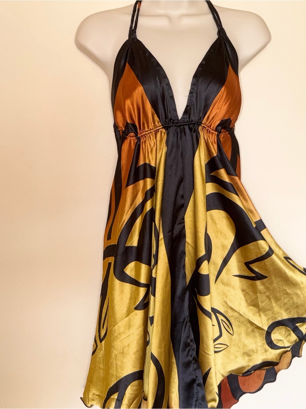 Y2K Black & Burnt Orange Satin Halter Dress - Picture 8 of 16